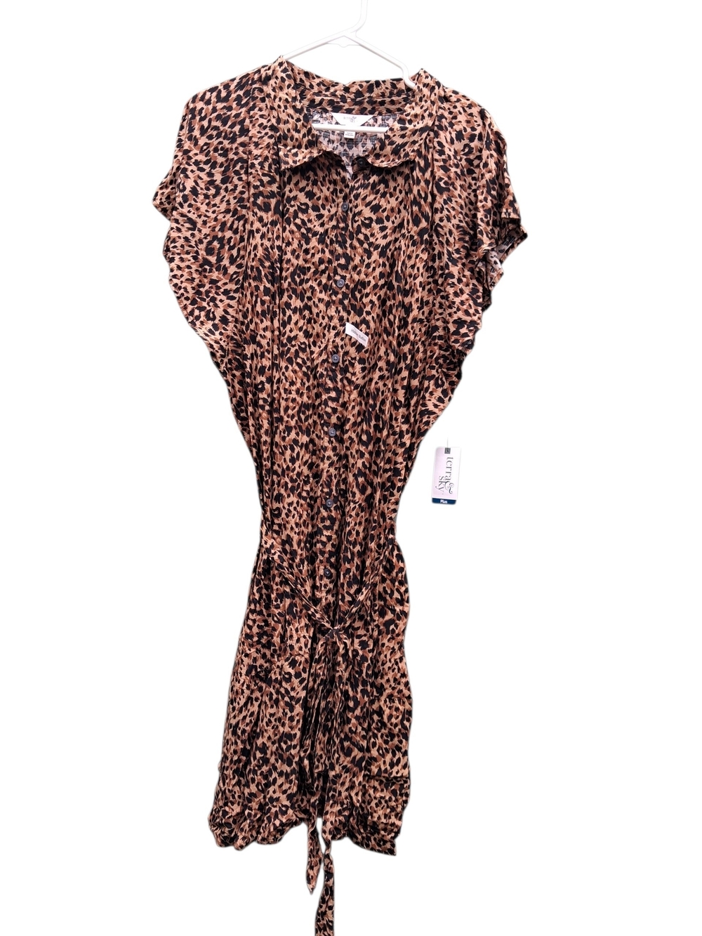 Leopard Print Tie-Waist Dress - Brown/Black 4X
